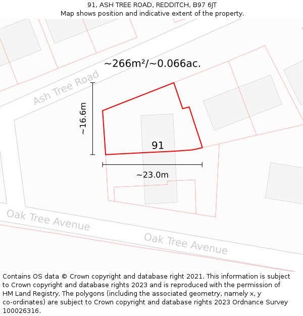 91, ASH TREE ROAD, REDDITCH, B97 6JT: Plot and title map