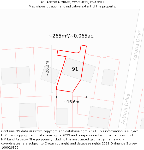 91, ASTORIA DRIVE, COVENTRY, CV4 9SU: Plot and title map