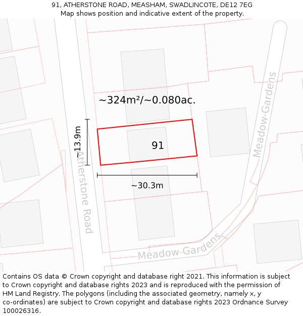 91, ATHERSTONE ROAD, MEASHAM, SWADLINCOTE, DE12 7EG: Plot and title map