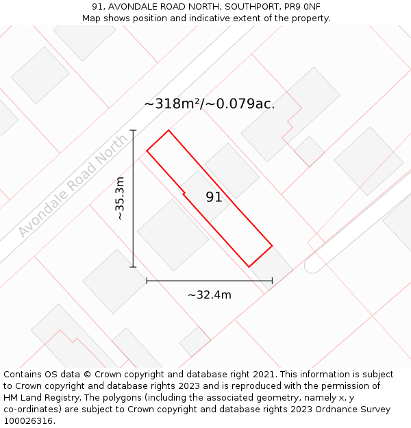 91, AVONDALE ROAD NORTH, SOUTHPORT, PR9 0NF: Plot and title map