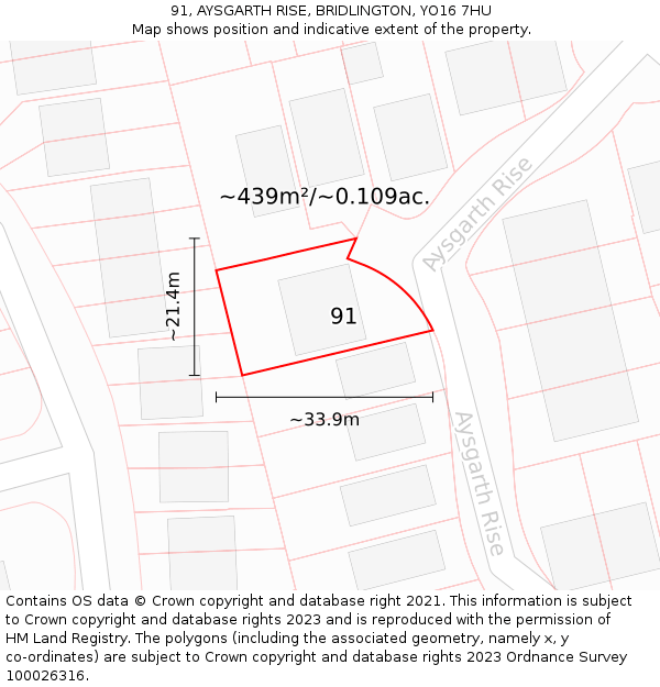 91, AYSGARTH RISE, BRIDLINGTON, YO16 7HU: Plot and title map