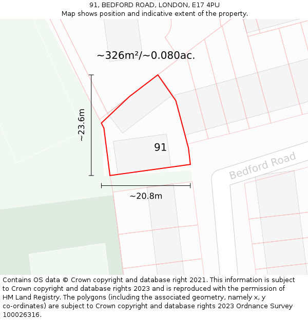 91, BEDFORD ROAD, LONDON, E17 4PU: Plot and title map