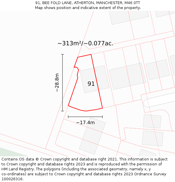 91, BEE FOLD LANE, ATHERTON, MANCHESTER, M46 0TT: Plot and title map