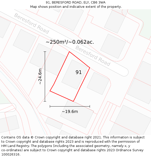 91, BERESFORD ROAD, ELY, CB6 3WA: Plot and title map