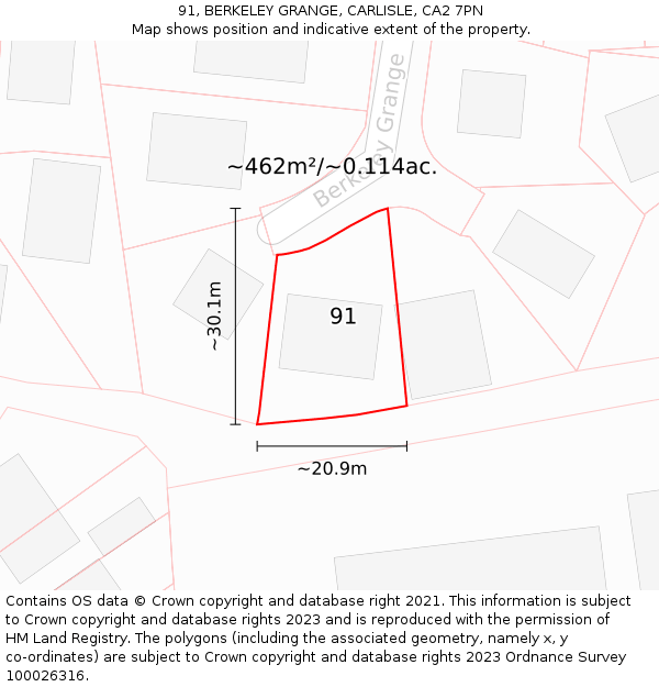 91, BERKELEY GRANGE, CARLISLE, CA2 7PN: Plot and title map