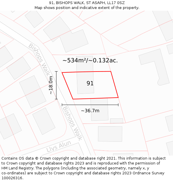 91, BISHOPS WALK, ST ASAPH, LL17 0SZ: Plot and title map