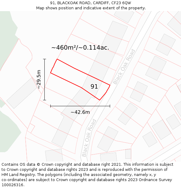 91, BLACKOAK ROAD, CARDIFF, CF23 6QW: Plot and title map