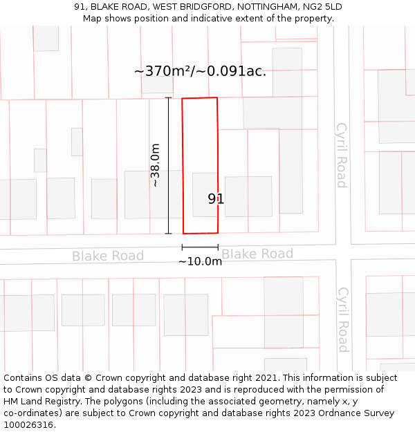 91, BLAKE ROAD, WEST BRIDGFORD, NOTTINGHAM, NG2 5LD: Plot and title map