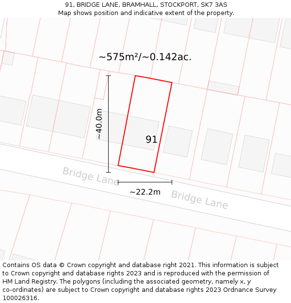 91, BRIDGE LANE, BRAMHALL, STOCKPORT, SK7 3AS: Plot and title map