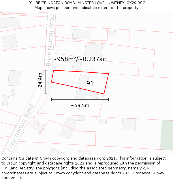 91, BRIZE NORTON ROAD, MINSTER LOVELL, WITNEY, OX29 0SG: Plot and title map