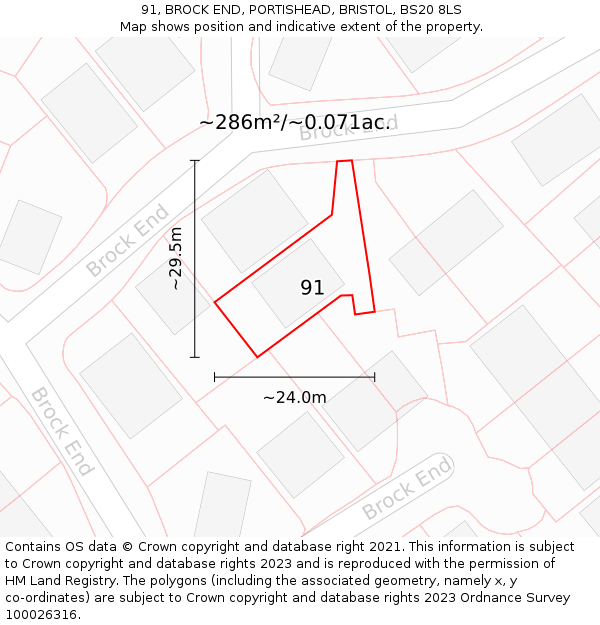 91, BROCK END, PORTISHEAD, BRISTOL, BS20 8LS: Plot and title map