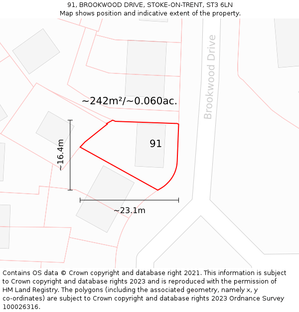 91, BROOKWOOD DRIVE, STOKE-ON-TRENT, ST3 6LN: Plot and title map