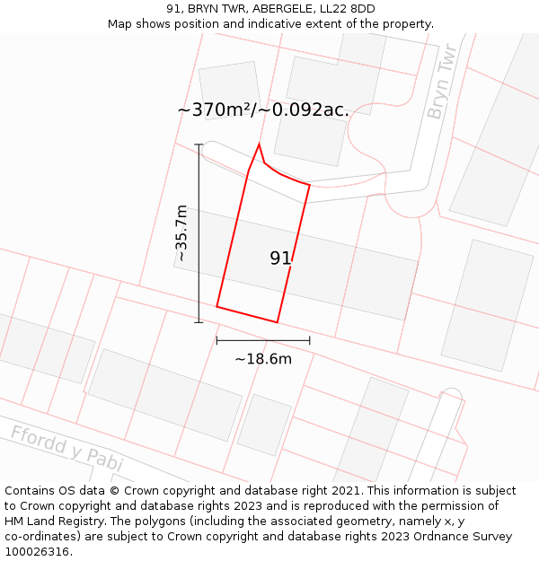 91, BRYN TWR, ABERGELE, LL22 8DD: Plot and title map