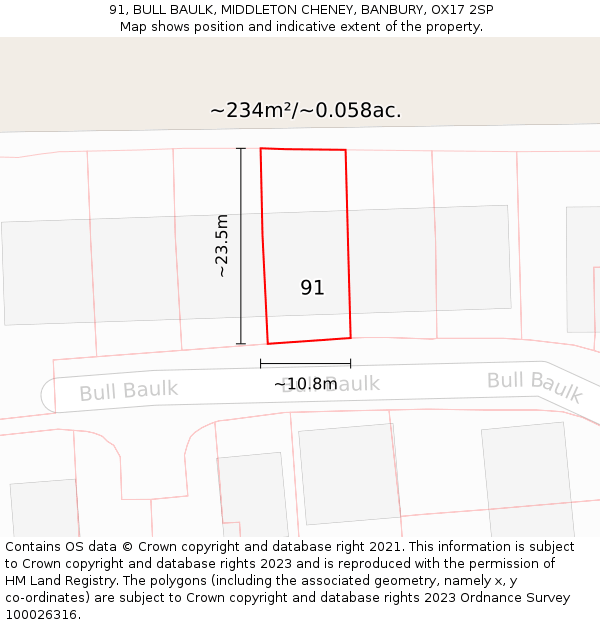 91, BULL BAULK, MIDDLETON CHENEY, BANBURY, OX17 2SP: Plot and title map