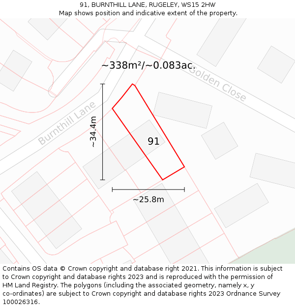 91, BURNTHILL LANE, RUGELEY, WS15 2HW: Plot and title map