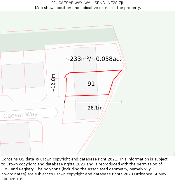 91, CAESAR WAY, WALLSEND, NE28 7JL: Plot and title map