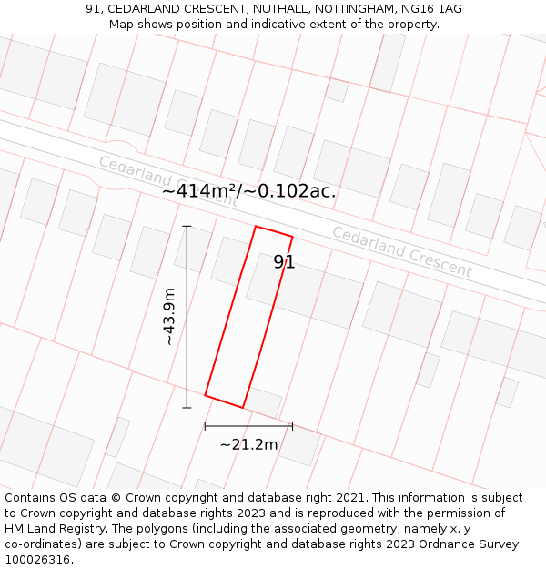 91, CEDARLAND CRESCENT, NUTHALL, NOTTINGHAM, NG16 1AG: Plot and title map