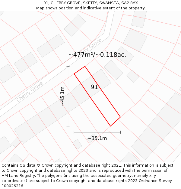 91, CHERRY GROVE, SKETTY, SWANSEA, SA2 8AX: Plot and title map