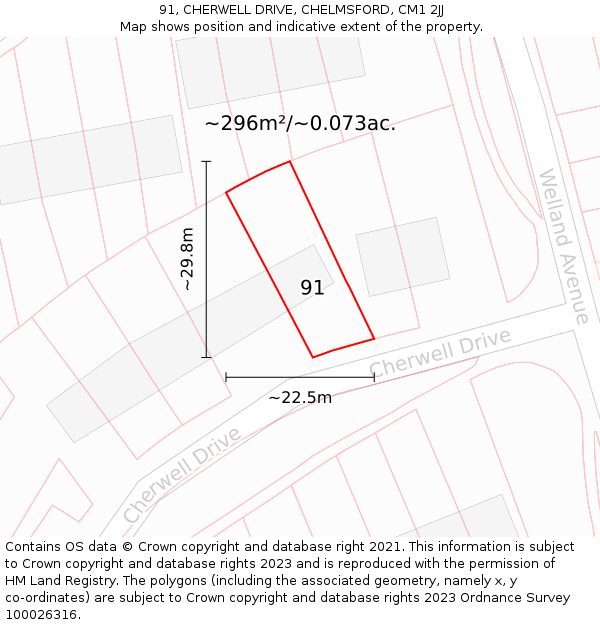 91, CHERWELL DRIVE, CHELMSFORD, CM1 2JJ: Plot and title map