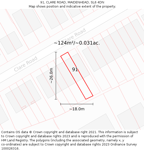 91, CLARE ROAD, MAIDENHEAD, SL6 4DN: Plot and title map