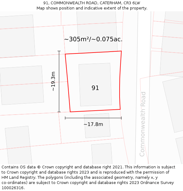 91, COMMONWEALTH ROAD, CATERHAM, CR3 6LW: Plot and title map