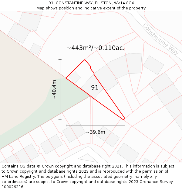 91, CONSTANTINE WAY, BILSTON, WV14 8GX: Plot and title map