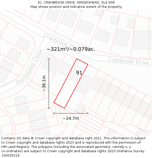 91, CRANBROOK DRIVE, MAIDENHEAD, SL6 6SR: Plot and title map