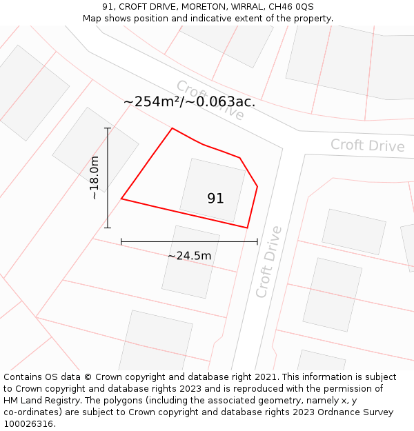 91, CROFT DRIVE, MORETON, WIRRAL, CH46 0QS: Plot and title map