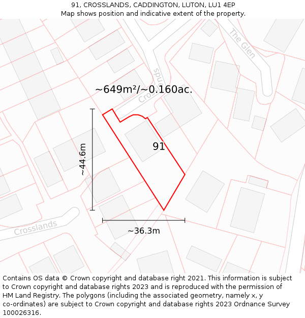 91, CROSSLANDS, CADDINGTON, LUTON, LU1 4EP: Plot and title map