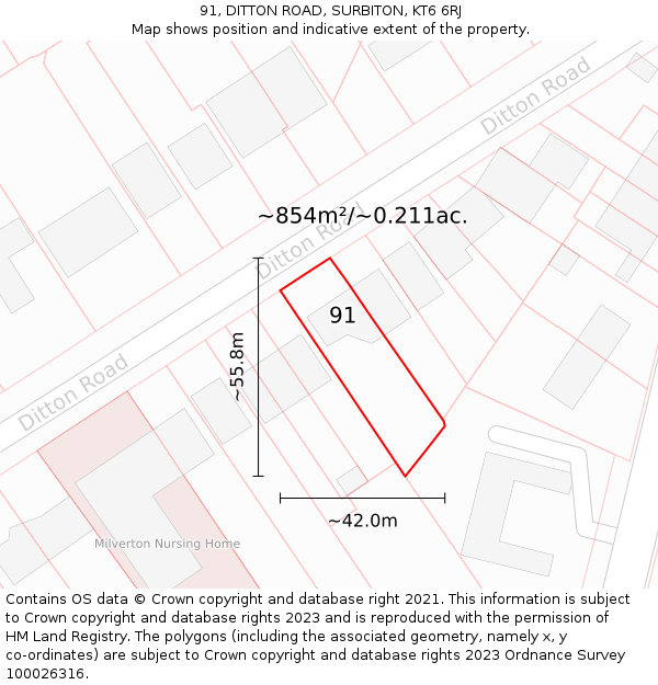 91, DITTON ROAD, SURBITON, KT6 6RJ: Plot and title map