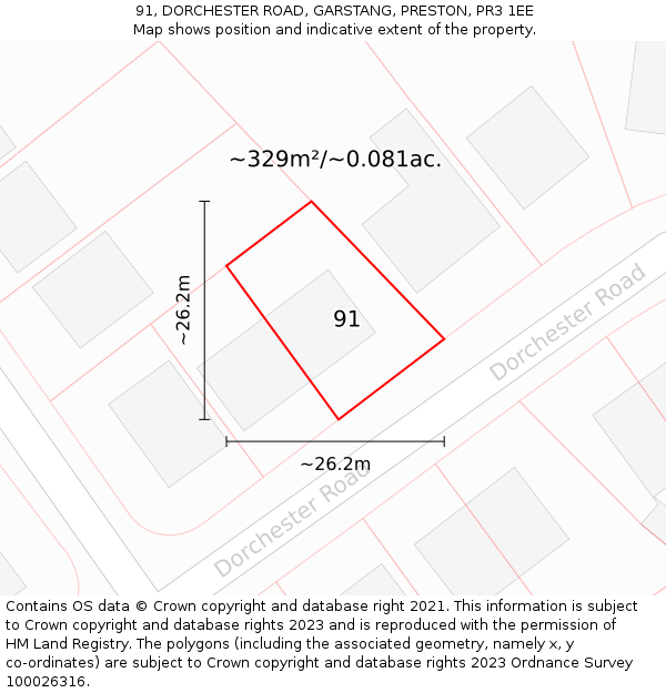 91, DORCHESTER ROAD, GARSTANG, PRESTON, PR3 1EE: Plot and title map