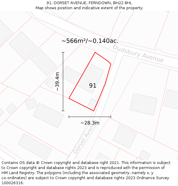 91, DORSET AVENUE, FERNDOWN, BH22 8HL: Plot and title map