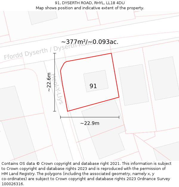 91, DYSERTH ROAD, RHYL, LL18 4DU: Plot and title map