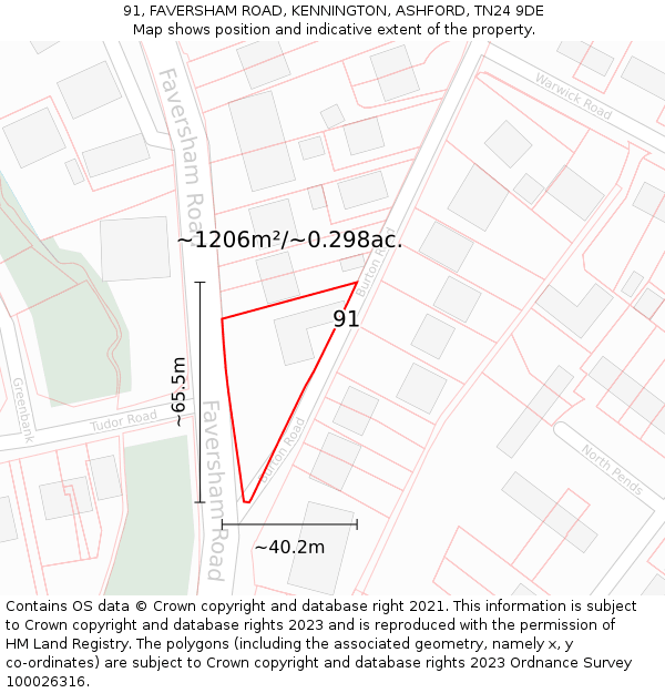 91, FAVERSHAM ROAD, KENNINGTON, ASHFORD, TN24 9DE: Plot and title map