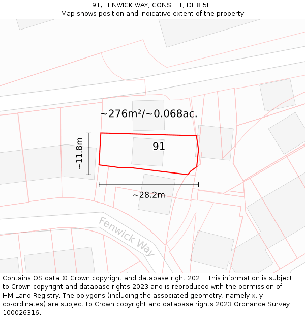 91, FENWICK WAY, CONSETT, DH8 5FE: Plot and title map