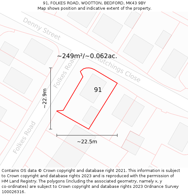 91, FOLKES ROAD, WOOTTON, BEDFORD, MK43 9BY: Plot and title map