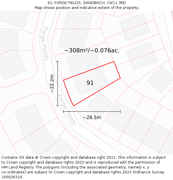 91, FORGE FIELDS, SANDBACH, CW11 3RD: Plot and title map