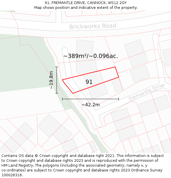 91, FREMANTLE DRIVE, CANNOCK, WS12 2GY: Plot and title map