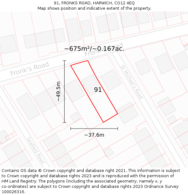 91, FRONKS ROAD, HARWICH, CO12 4EQ: Plot and title map