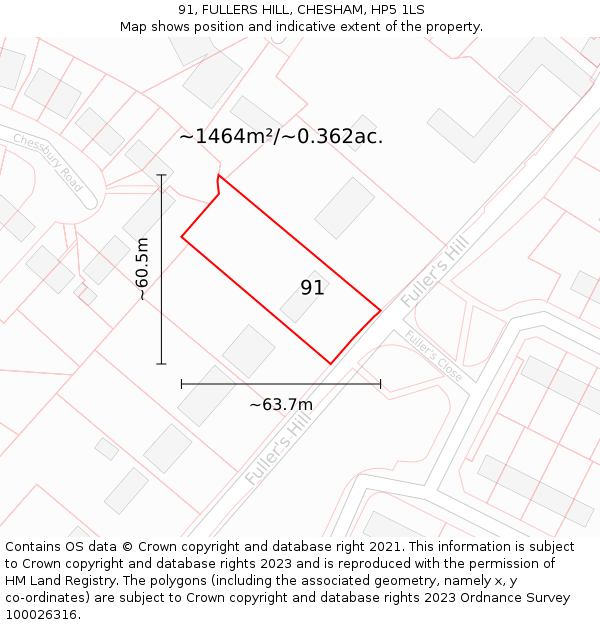 91, FULLERS HILL, CHESHAM, HP5 1LS: Plot and title map