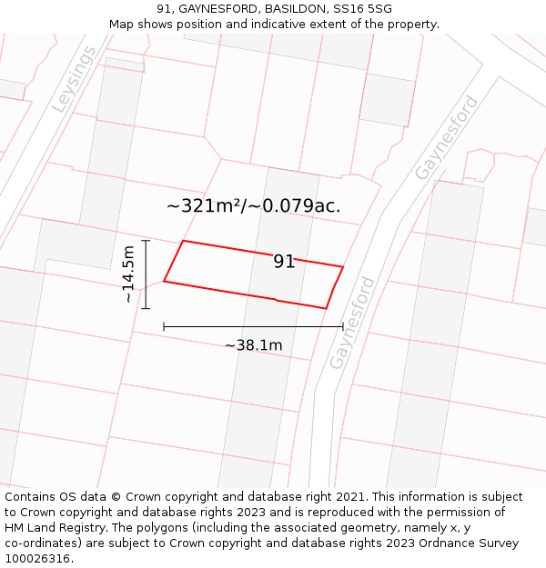 91, GAYNESFORD, BASILDON, SS16 5SG: Plot and title map