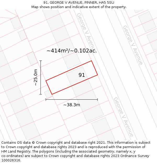 91, GEORGE V AVENUE, PINNER, HA5 5SU: Plot and title map