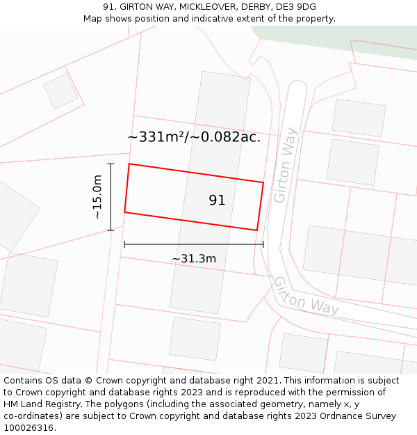 91, GIRTON WAY, MICKLEOVER, DERBY, DE3 9DG: Plot and title map