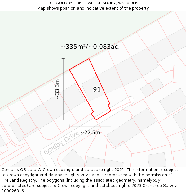 91, GOLDBY DRIVE, WEDNESBURY, WS10 9LN: Plot and title map
