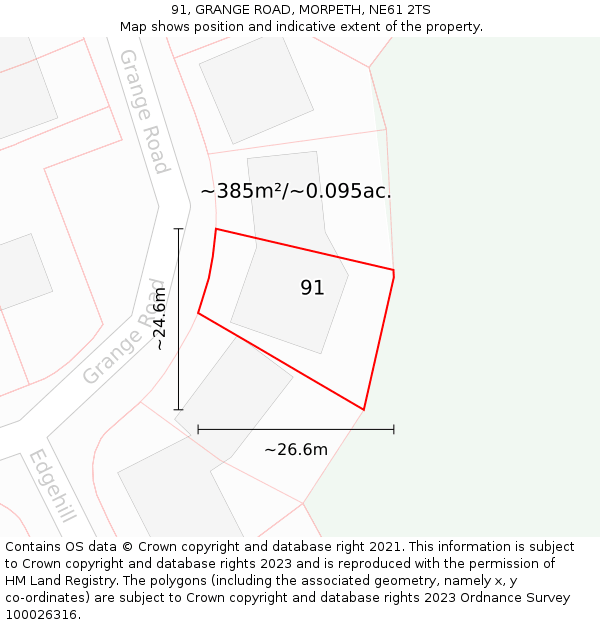 91, GRANGE ROAD, MORPETH, NE61 2TS: Plot and title map