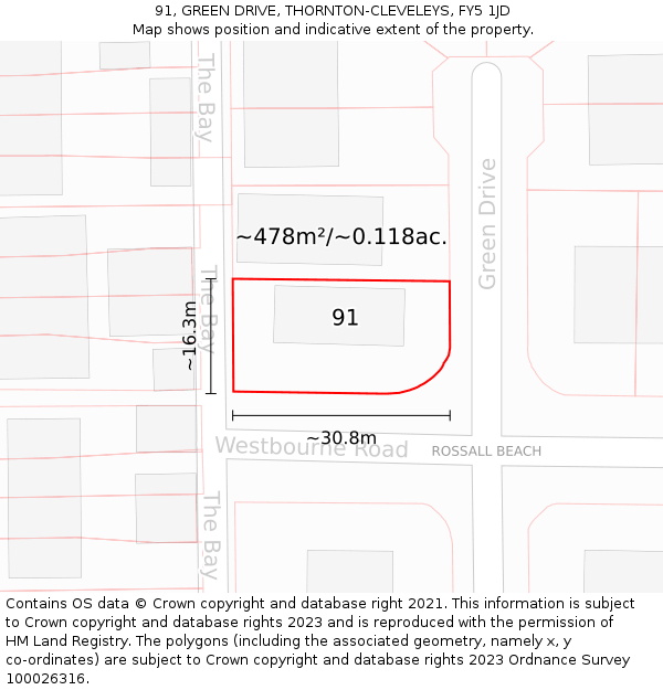 91, GREEN DRIVE, THORNTON-CLEVELEYS, FY5 1JD: Plot and title map