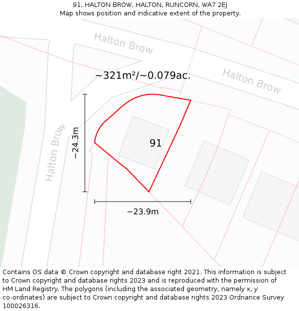 91, HALTON BROW, HALTON, RUNCORN, WA7 2EJ: Plot and title map