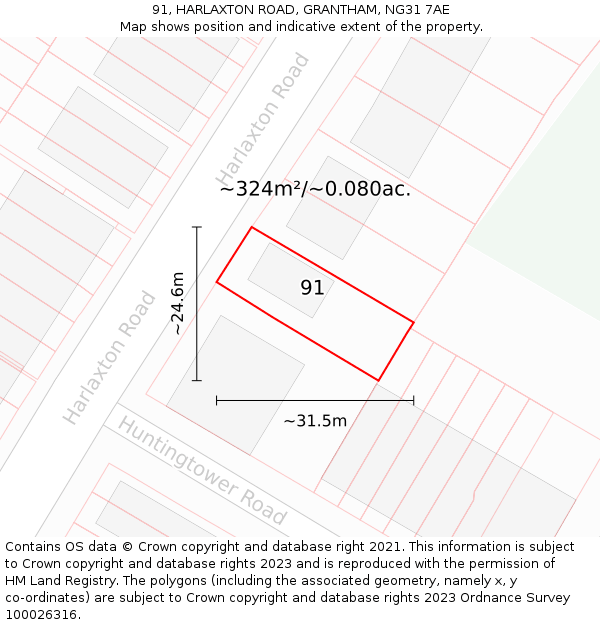 91, HARLAXTON ROAD, GRANTHAM, NG31 7AE: Plot and title map