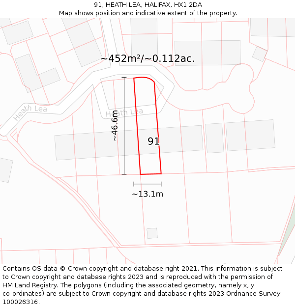 91, HEATH LEA, HALIFAX, HX1 2DA: Plot and title map