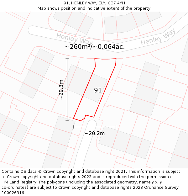 91, HENLEY WAY, ELY, CB7 4YH: Plot and title map